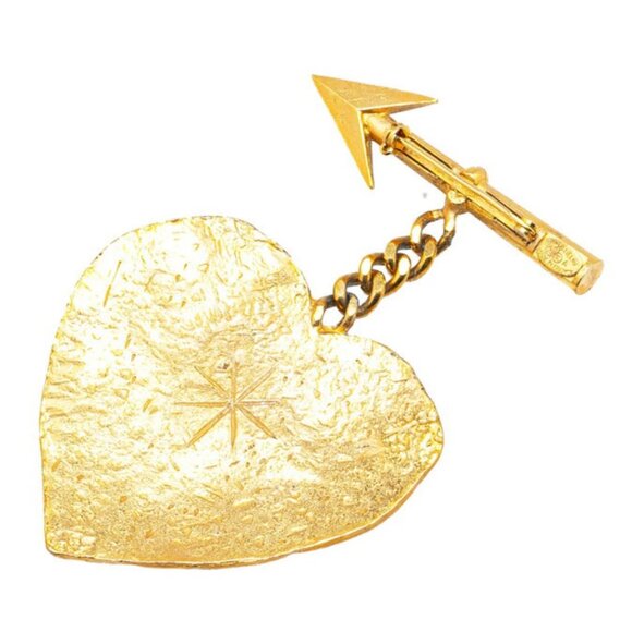 CHANEL Cambon PARIS Arrow Heart Brooch Gold Tone 93A Pin Auth - Picture 1 of 5